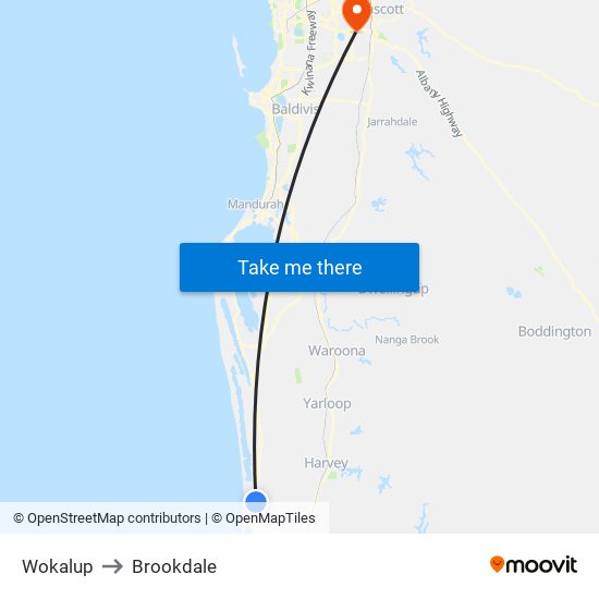 Wokalup to Brookdale map