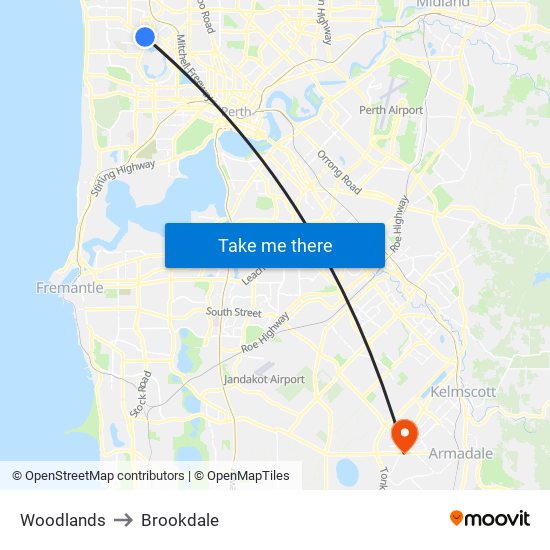 Woodlands to Brookdale map
