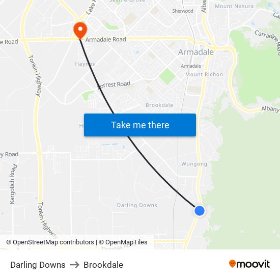 Darling Downs to Brookdale map