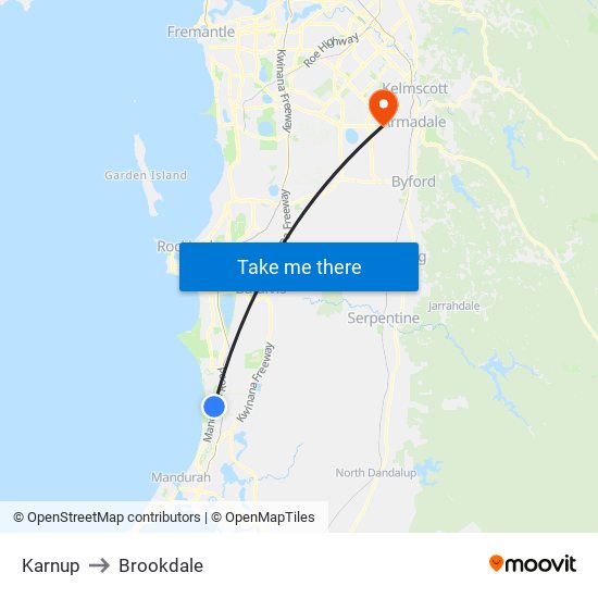 Karnup to Brookdale map