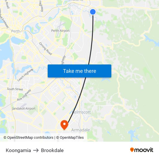 Koongamia to Brookdale map