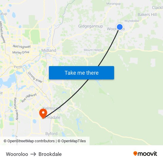 Wooroloo to Brookdale map