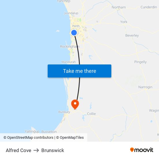 Alfred Cove to Brunswick map