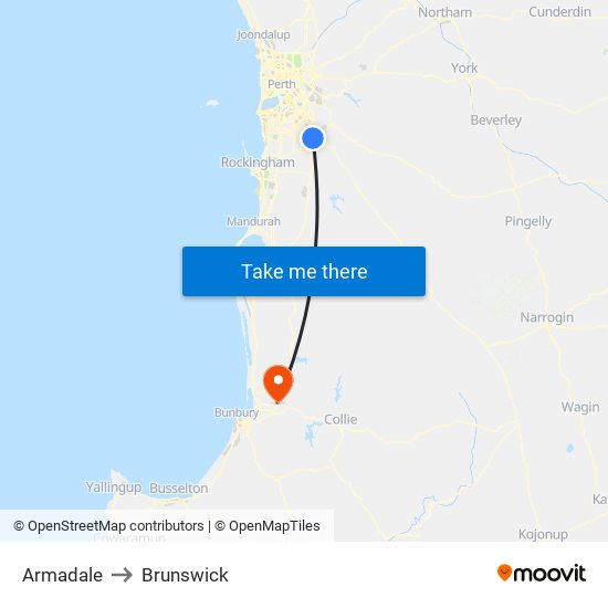 Armadale to Brunswick map