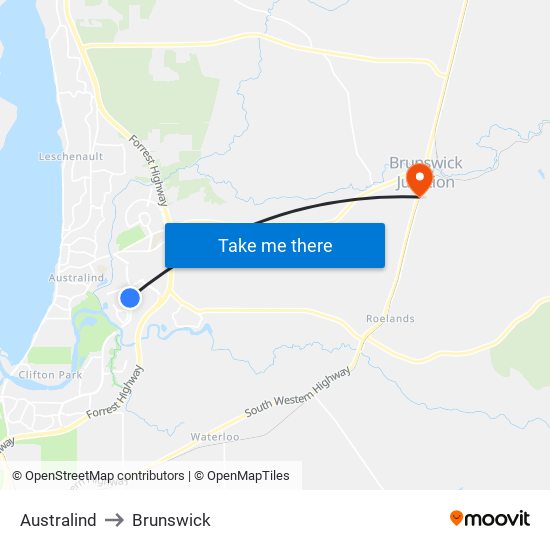 Australind to Brunswick map