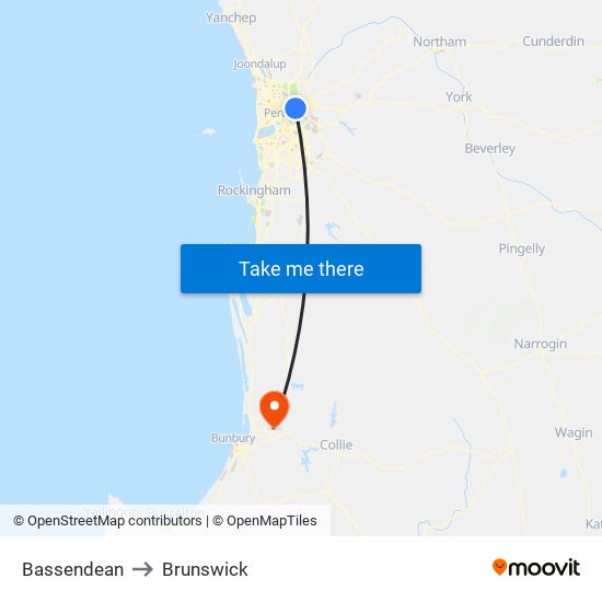 Bassendean to Brunswick map