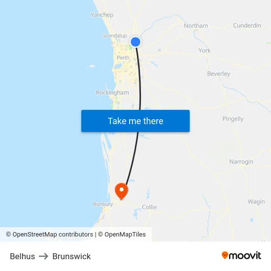 Belhus to Brunswick map