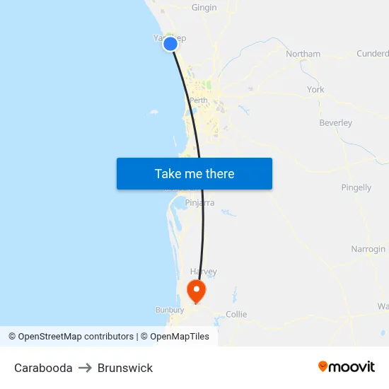 Carabooda to Brunswick map