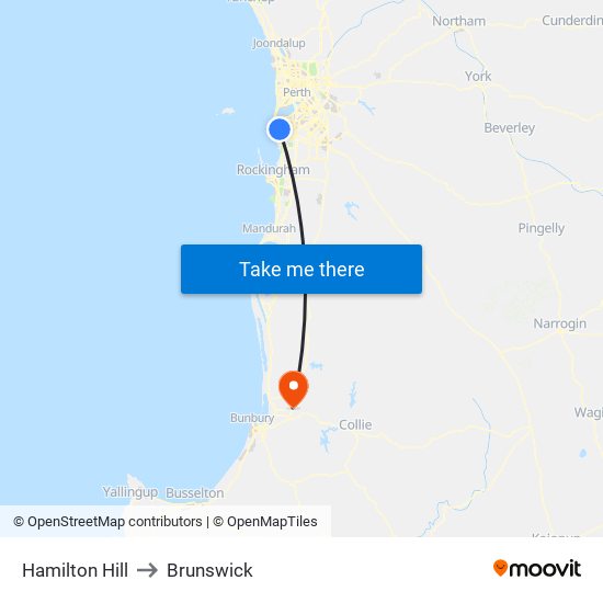 Hamilton Hill to Brunswick map