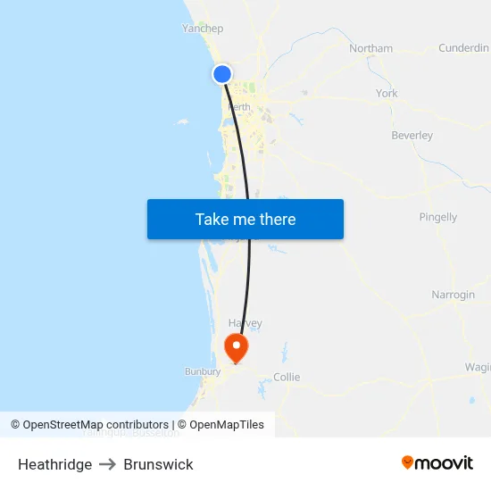 Heathridge to Brunswick map