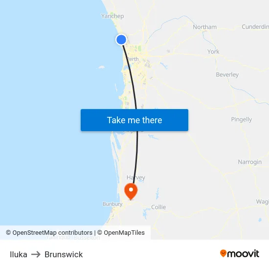 Iluka to Brunswick map