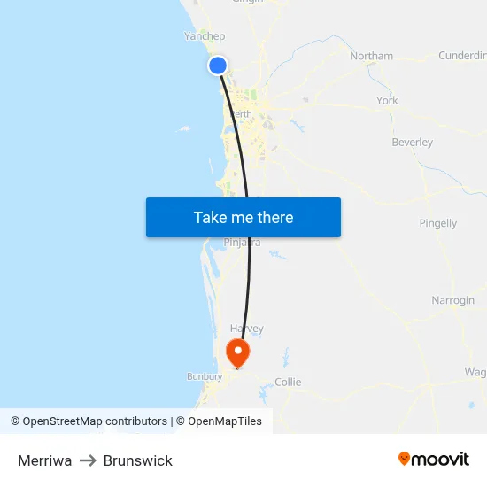 Merriwa to Brunswick map