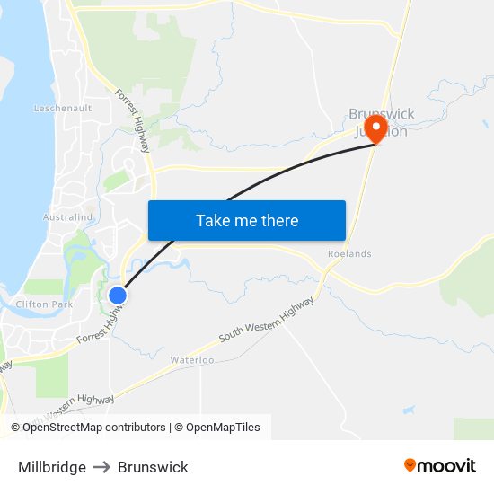 Millbridge to Brunswick map