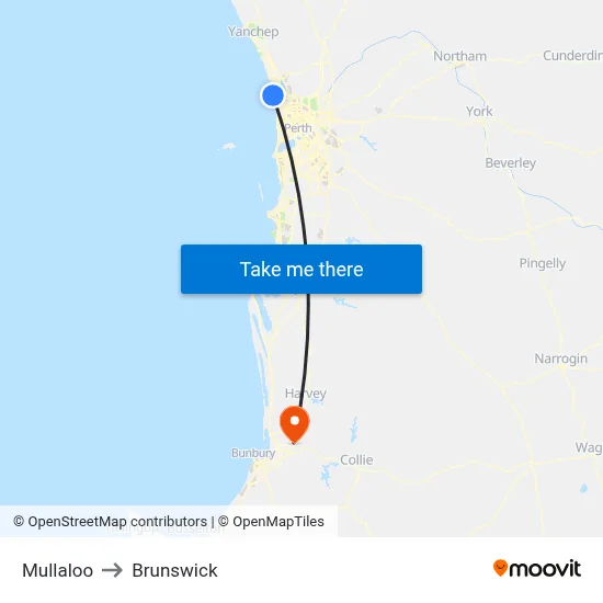 Mullaloo to Brunswick map