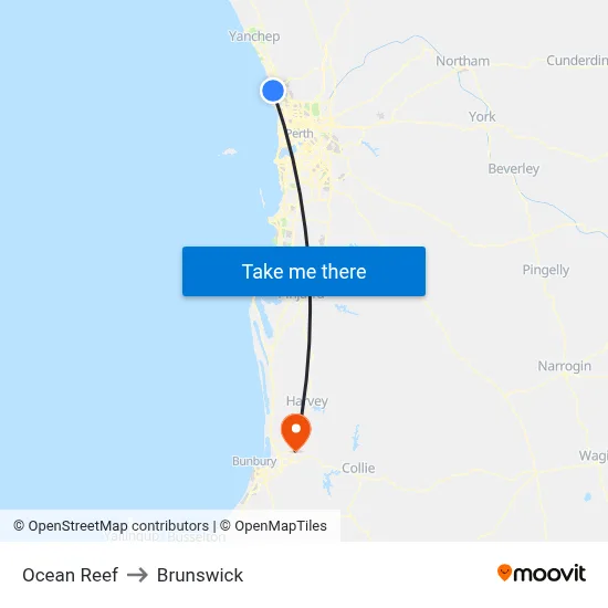 Ocean Reef to Brunswick map