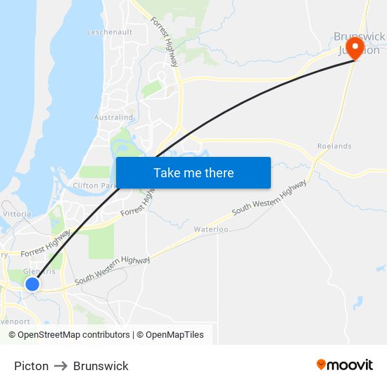 Picton to Brunswick map