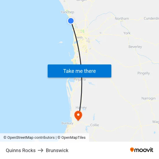 Quinns Rocks to Brunswick map