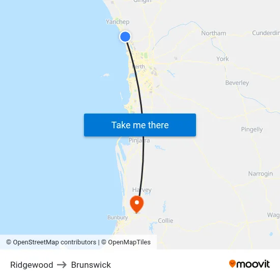 Ridgewood to Brunswick map