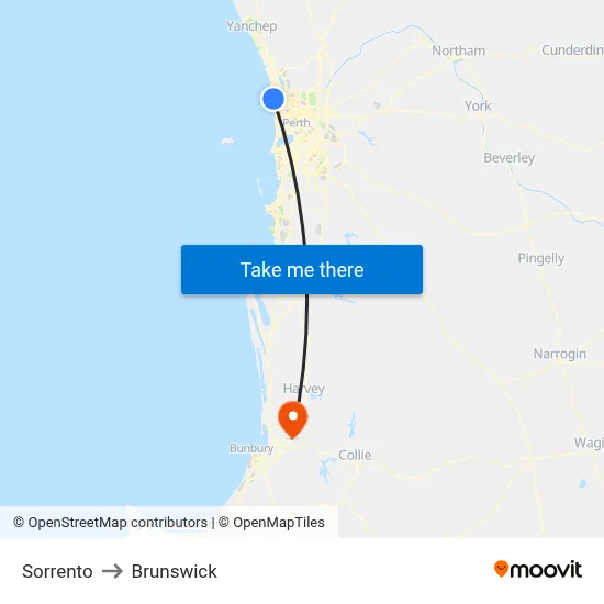 Sorrento to Brunswick map