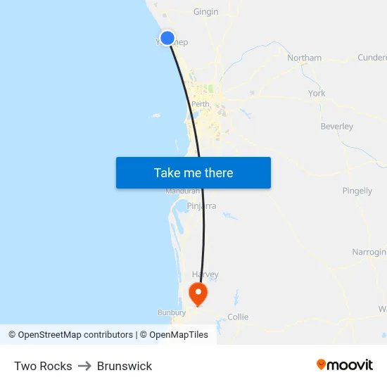 Two Rocks to Brunswick map