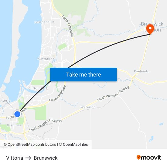 Vittoria to Brunswick map