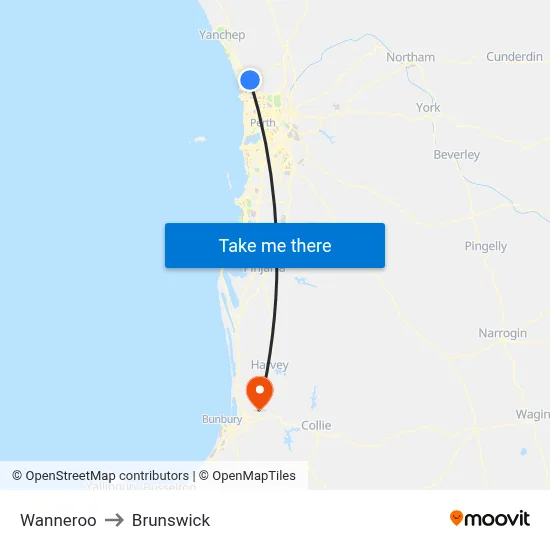 Wanneroo to Brunswick map