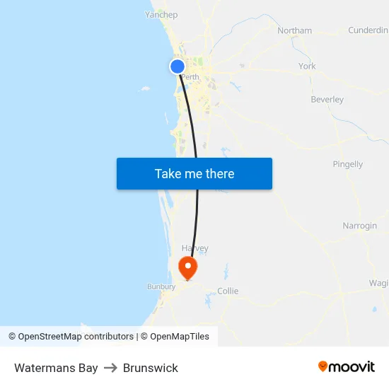 Watermans Bay to Brunswick map