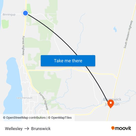 Wellesley to Brunswick map