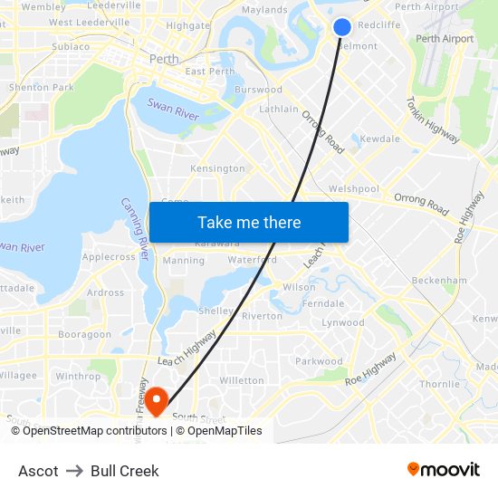 Ascot to Bull Creek map