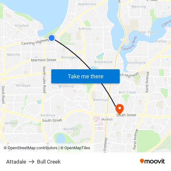 Attadale to Bull Creek map