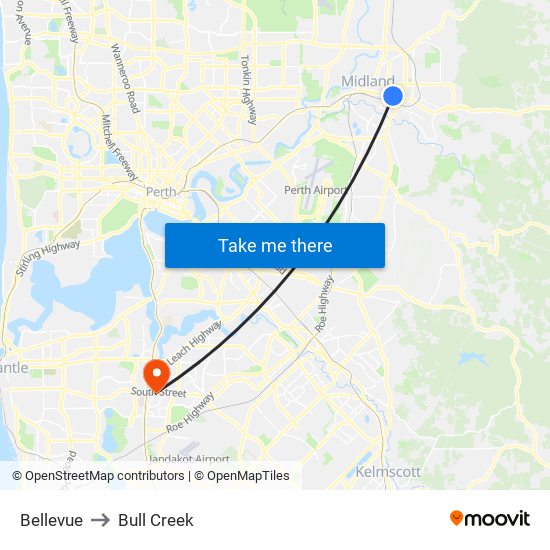 Bellevue to Bull Creek map