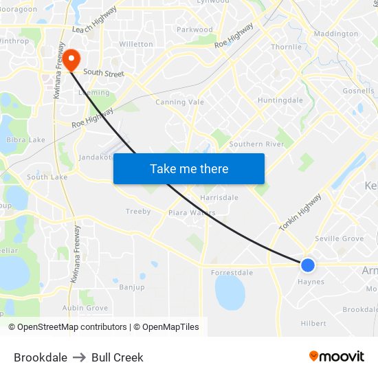 Brookdale to Bull Creek map