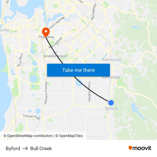 Byford to Bull Creek map