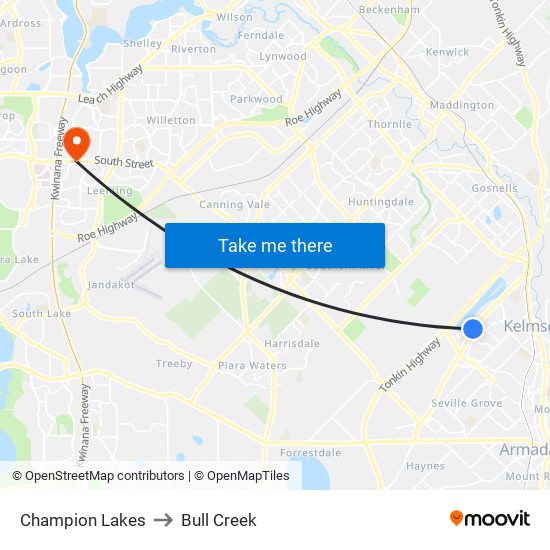 Champion Lakes to Bull Creek map