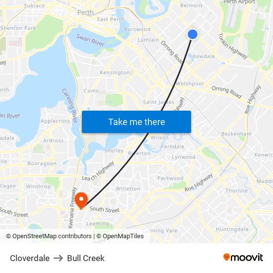 Cloverdale to Bull Creek map