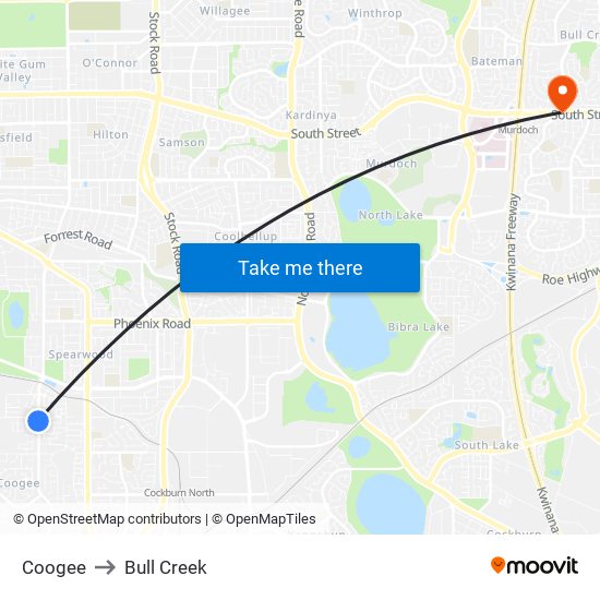 Coogee to Bull Creek map