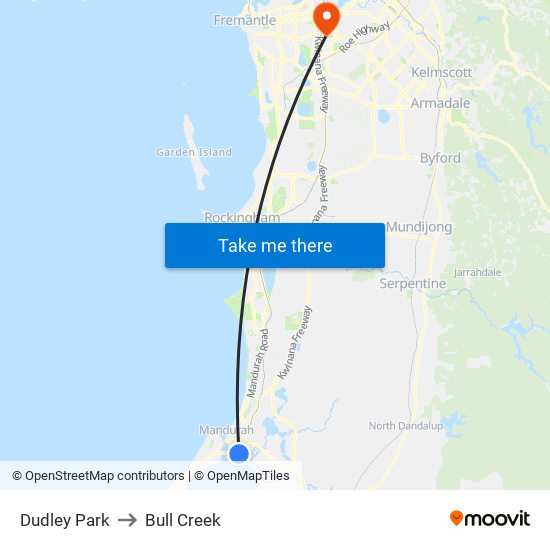 Dudley Park to Bull Creek map