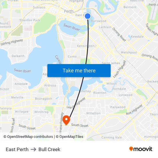 East Perth to Bull Creek map