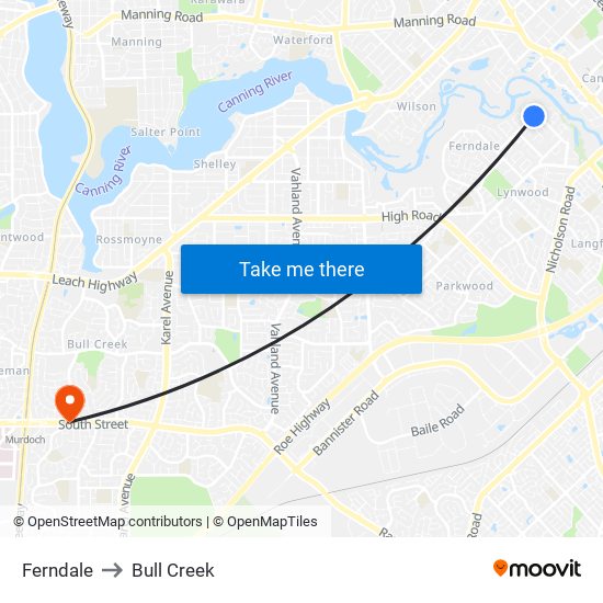 Ferndale to Bull Creek map