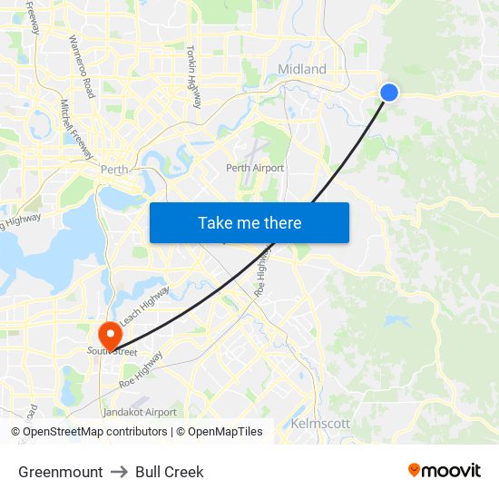 Greenmount to Bull Creek map