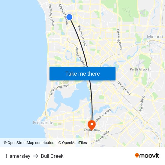Hamersley to Bull Creek map