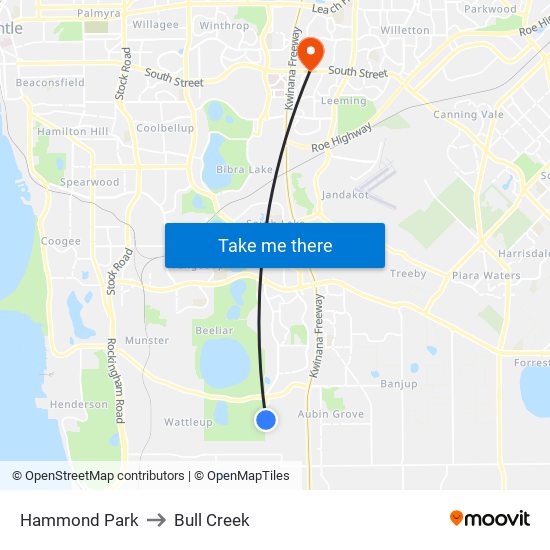 Hammond Park to Bull Creek map