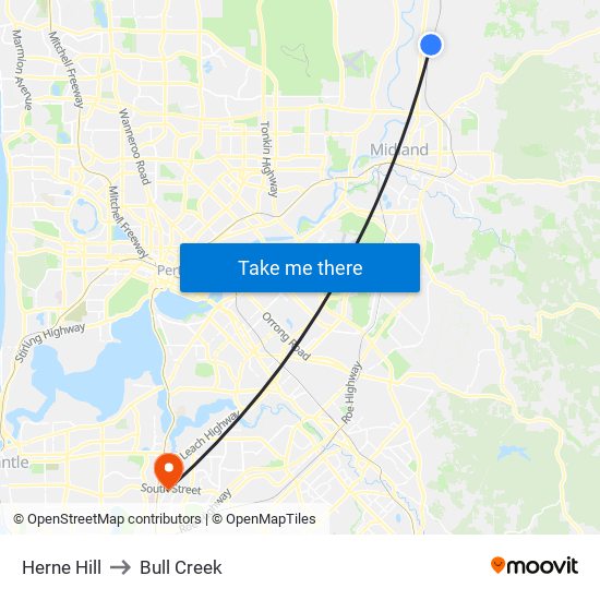 Herne Hill to Bull Creek map