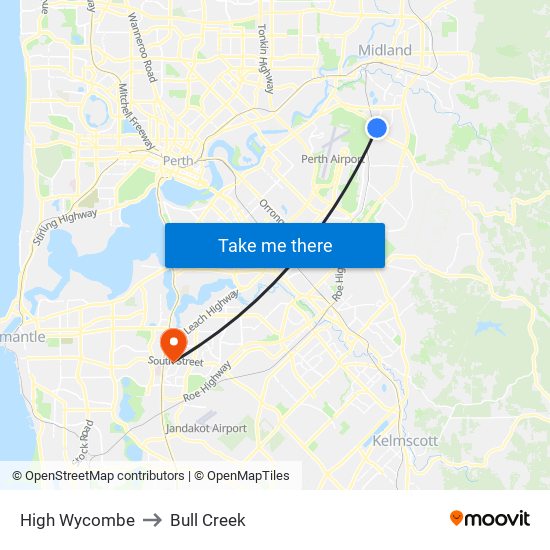 High Wycombe to Bull Creek map