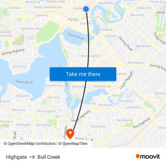 Highgate to Bull Creek map