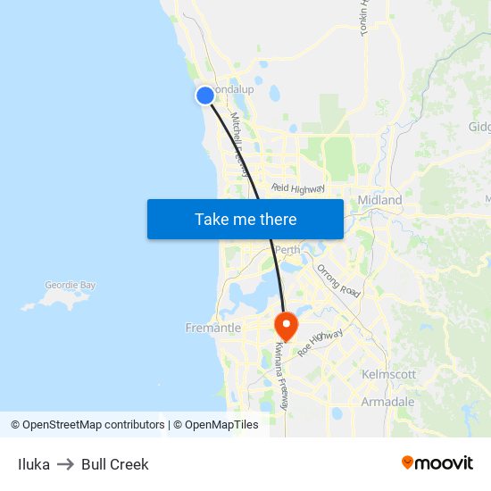 Iluka to Bull Creek map