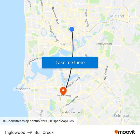 Inglewood to Bull Creek map