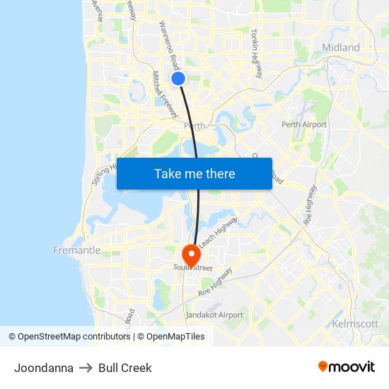 Joondanna to Bull Creek map