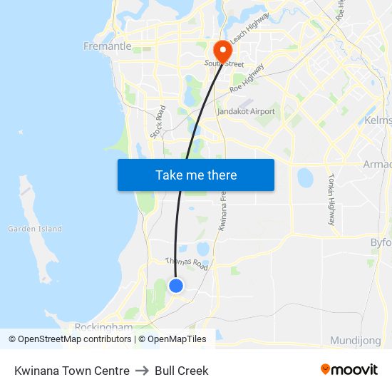 Kwinana Town Centre to Bull Creek map