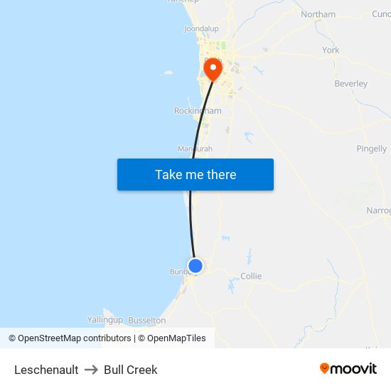 Leschenault to Bull Creek map